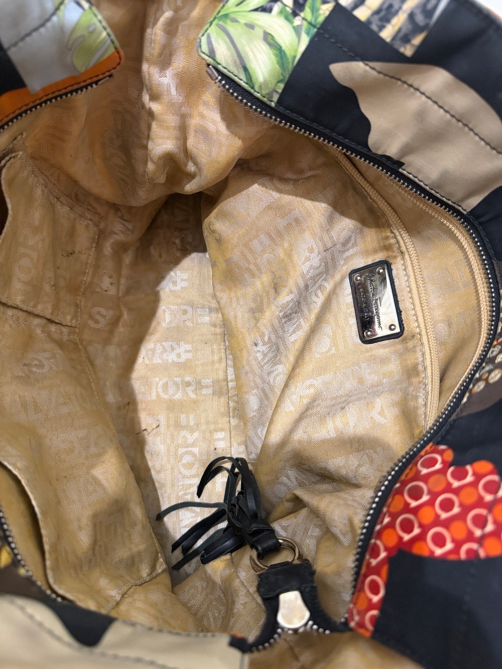 Salvatore Ferragamo Multicolor Leopard Patchwork Tote with Black Leather Straps - Picture 9 of 13